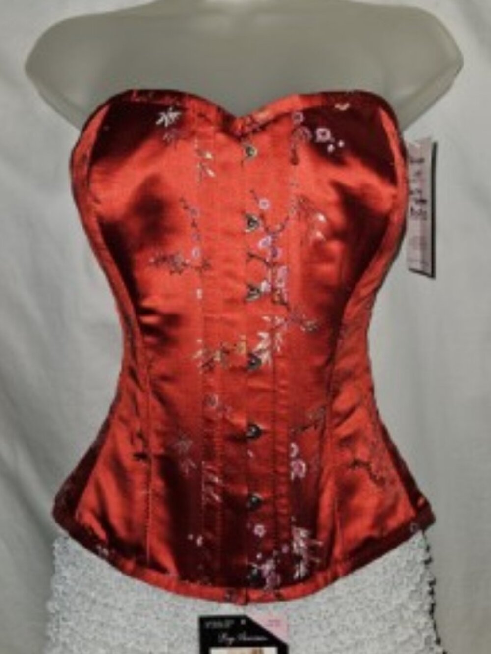 NWT S/24" Princess Corset Red Cherry Blossom tight lacing steel boned elegant